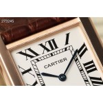 Cartier Tank series, rose gold bezel, burgundy leather strap, 25.5mm.
