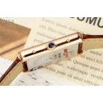 Cartier Tank series, rose gold bezel, burgundy leather strap, 25.5mm.