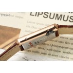 Cartier Tank series, rose gold bezel, burgundy leather strap, 25.5mm.