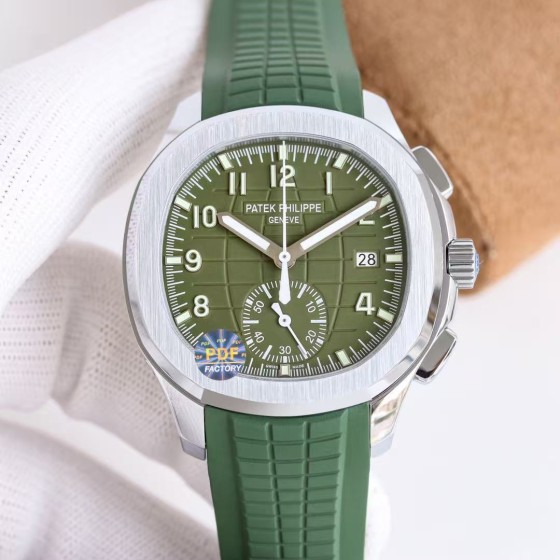 Patek Philippe Aquanaut, green dial, platinum case, 42.2mm.