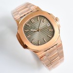 Patek Philippe Nautilus series, wave-pattern dial, 40mm diameter, 8.8mm thickness.