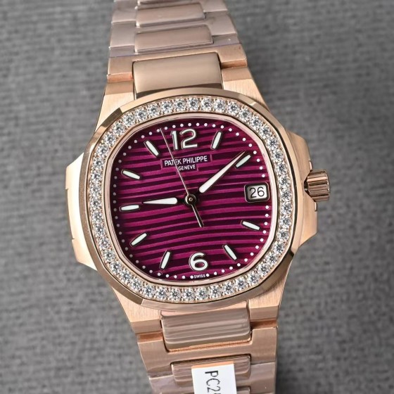 Patek Philippe Nautilus—the most beautiful version with genuine diamonds—women's watch, 32mm diameter, 6.9mm thickness.